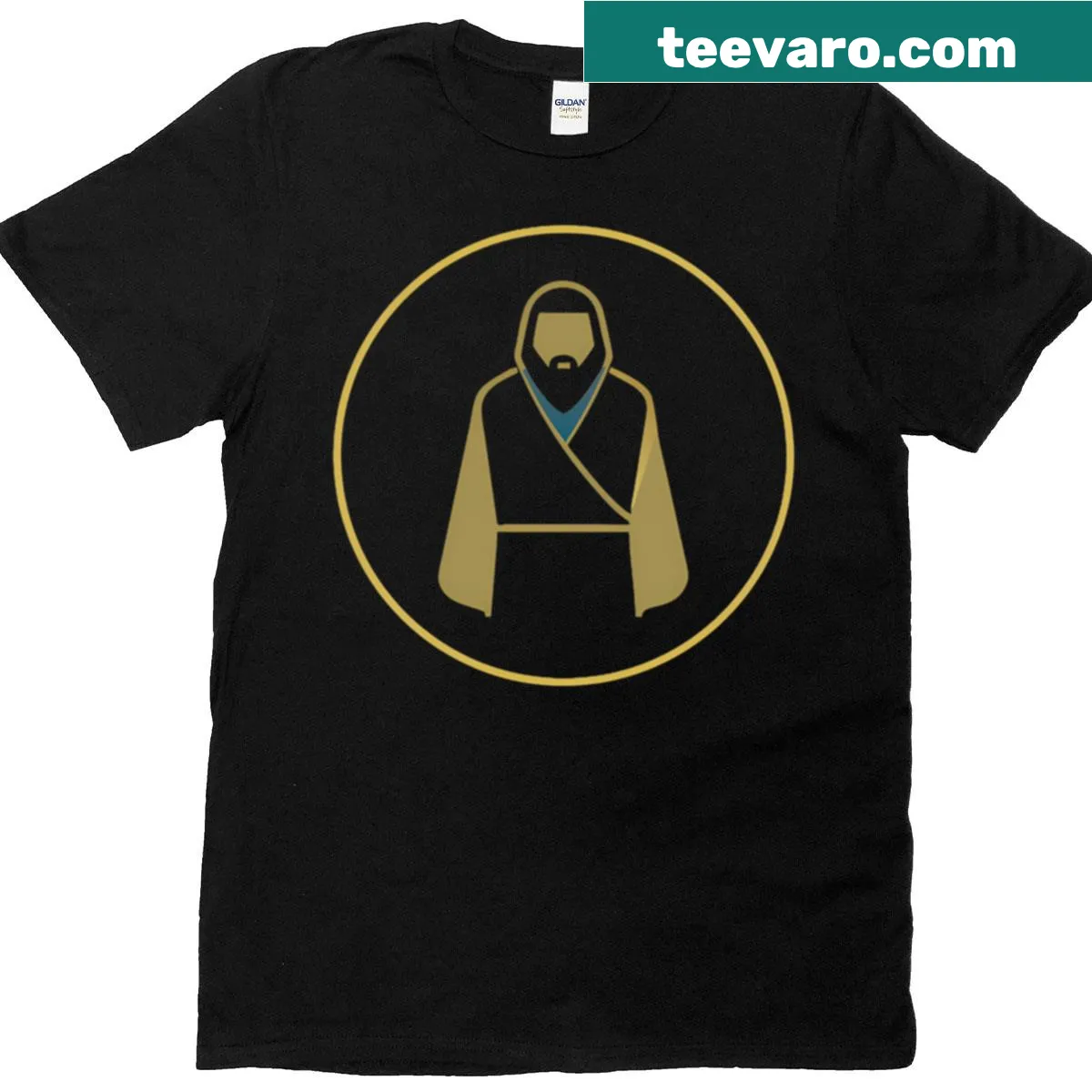 Abstract line-art of a hooded figure on an oversized T-shirt — on a men's t-shirt