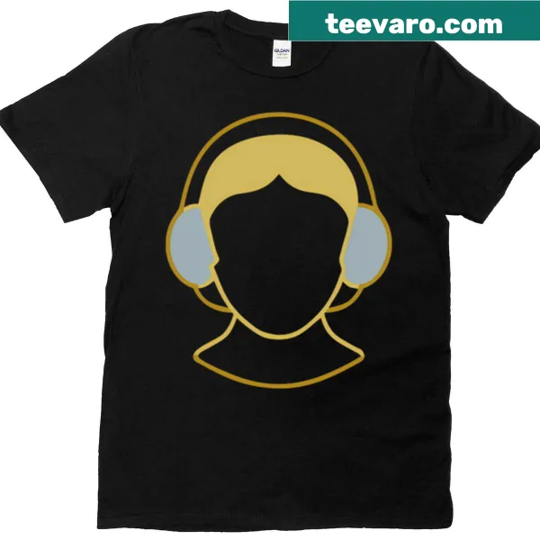 Cartoon icon of a princess with headphones on a T-shirt