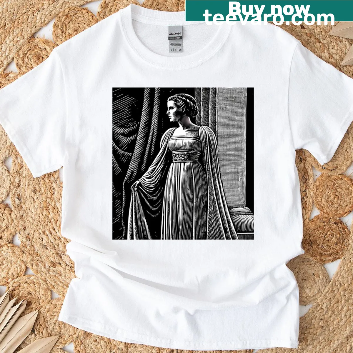 Monochrome graphic of a graceful lady on a stylish T-shirt — on a men's t-shirt