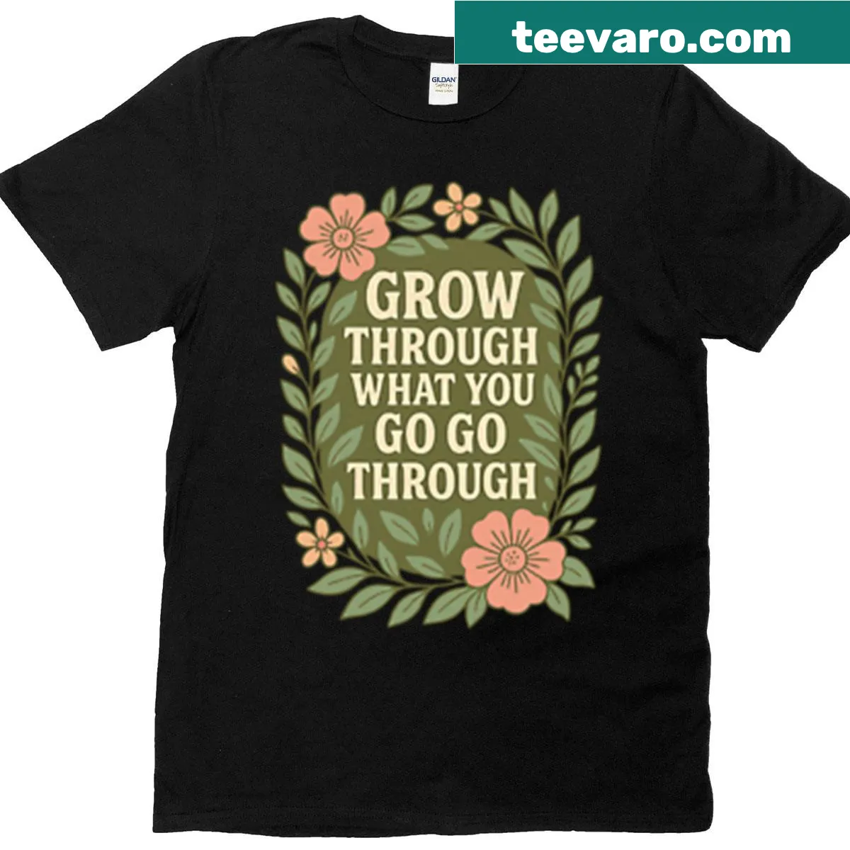 Oversized T-shirt featuring a motivational botanical quote — on a men's t-shirt