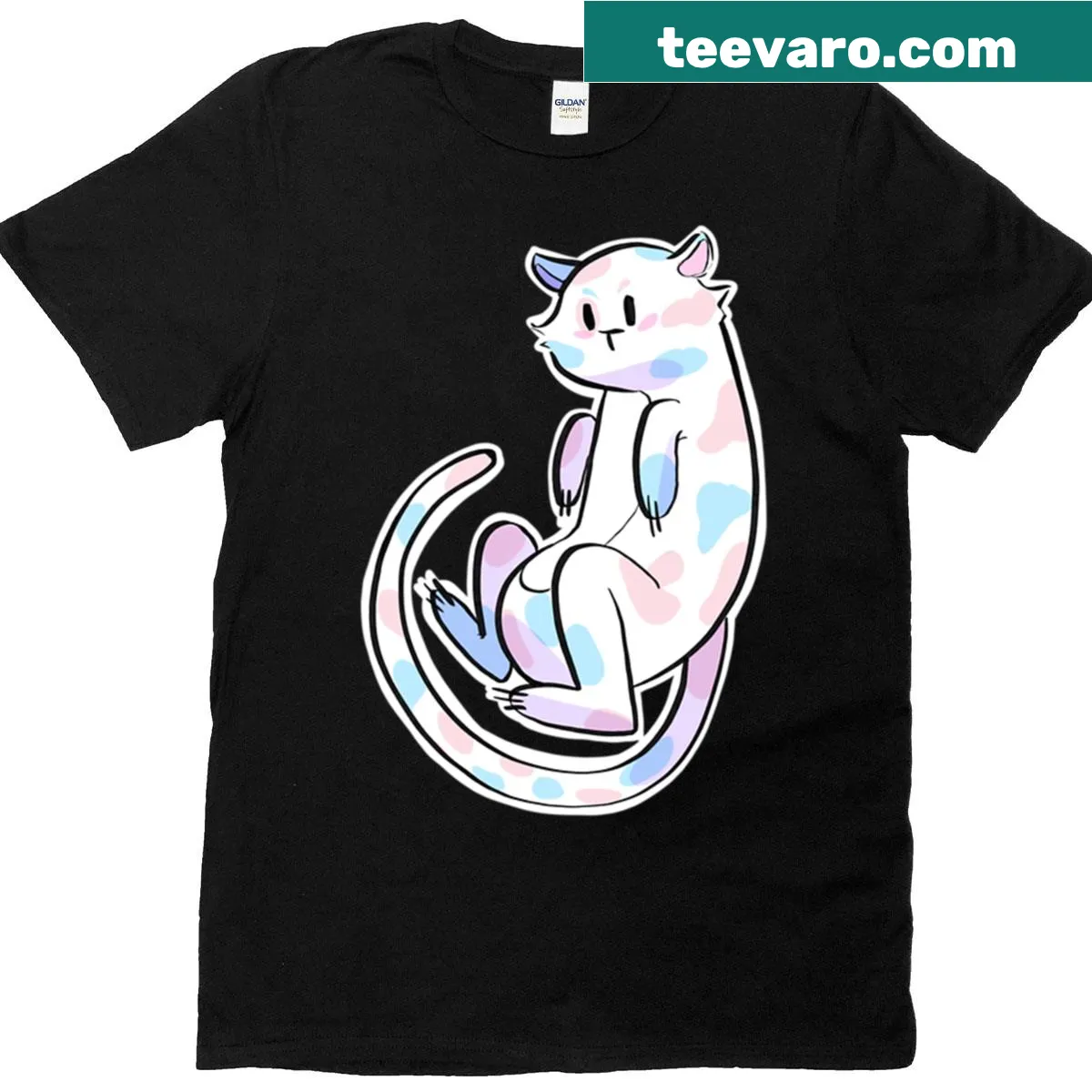 Grumpy trans cat illustrated on a T-shirt — on a men's t-shirt
