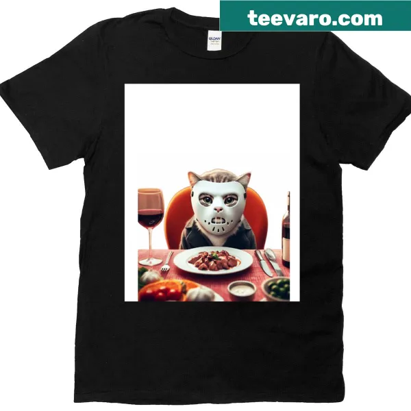 Graphic tee featuring a cat inspired by Hannibal Lector.