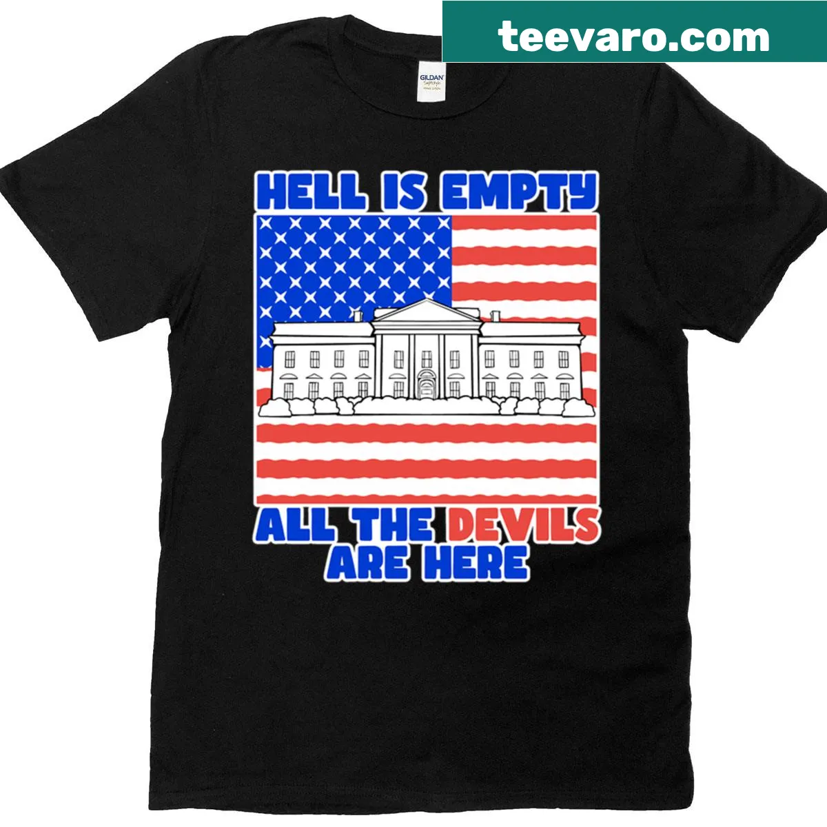 Edgy t-shirt with the phrase 'Hell Is Empty And All The Devils Are Here'. — on a men's t-shirt