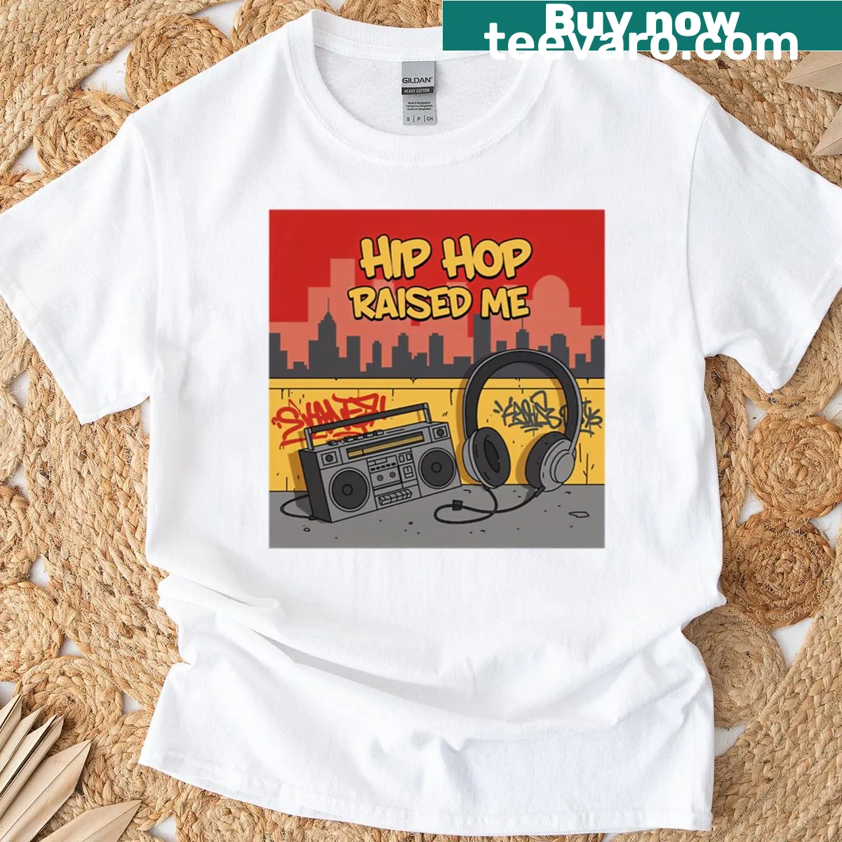 Hip hop street culture themed t-shirt with bold typography — on a men's t-shirt