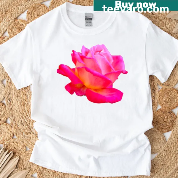 Oversized t-shirt featuring rose design with floral accents