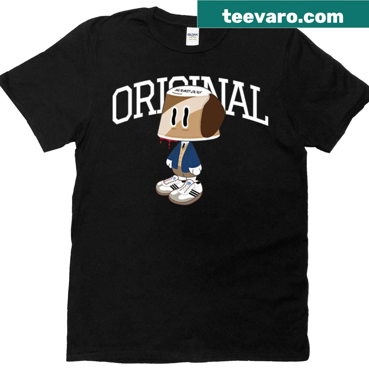 Oversized t-shirt featuring an illustrated hound dog design — on a men's t-shirt