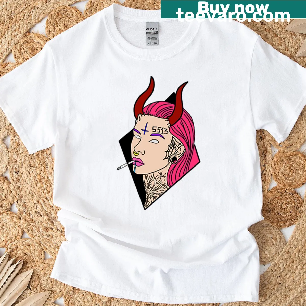 Oversized T-shirt featuring an edgy human-devil design — on a men's t-shirt