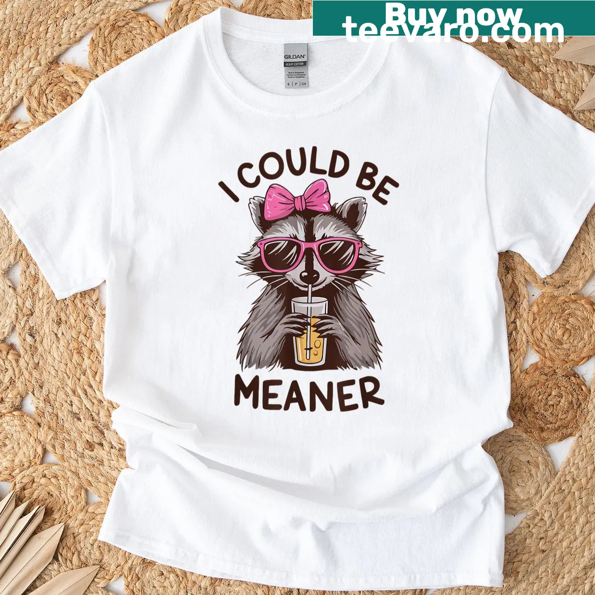 Vintage distressed T-shirt with funny raccoon graphic and text — on a men's t-shirt