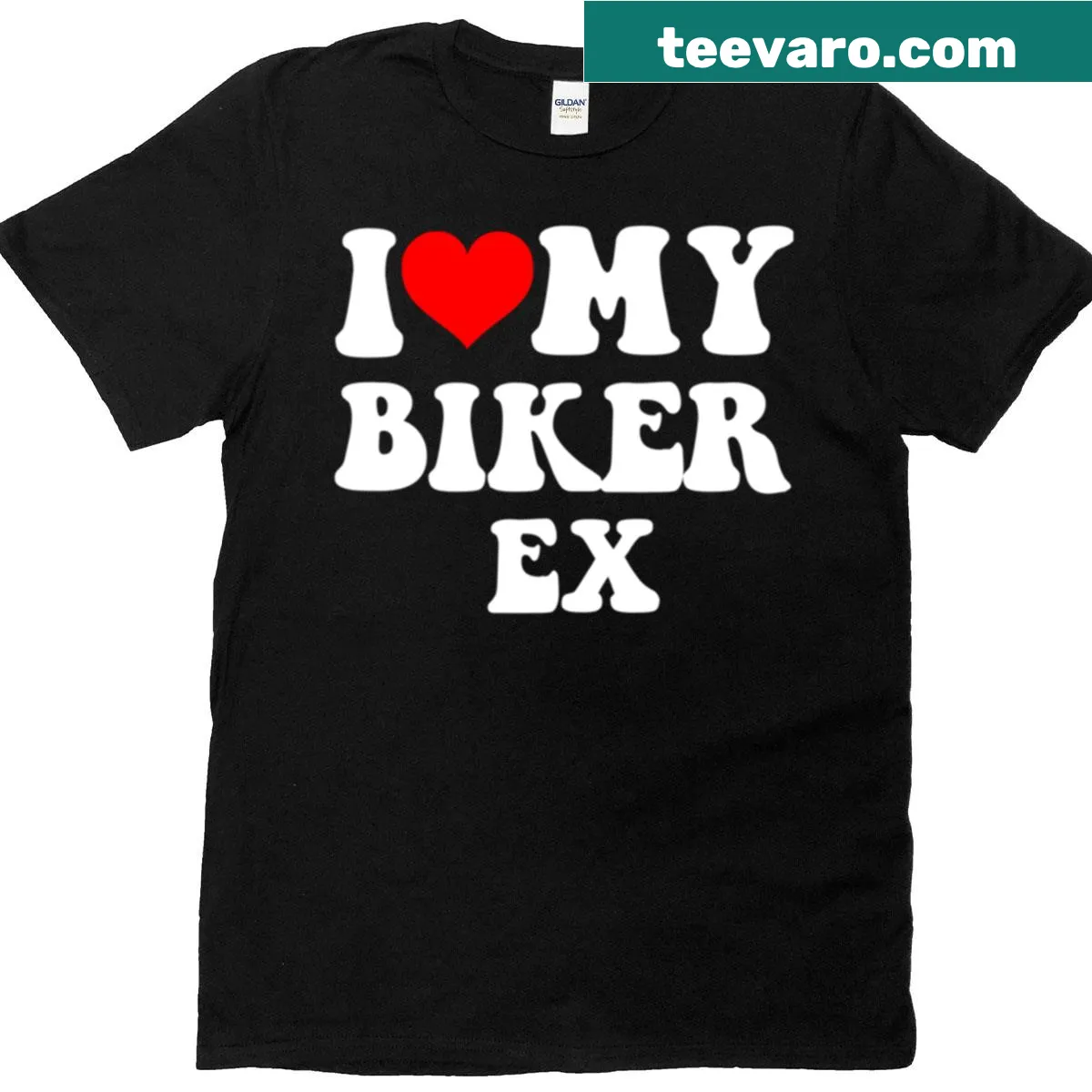 T-shirt with 'I Love My Biker Ex' celebrating past relationships — on a men's t-shirt