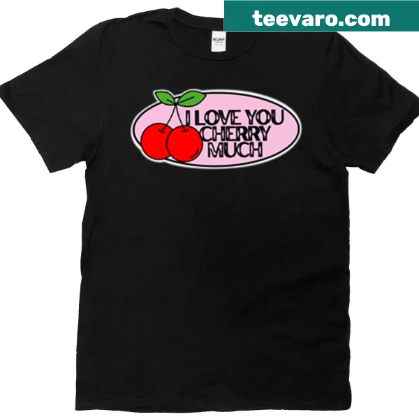 Pink oval flat cherries graphic on an oversized t-shirt