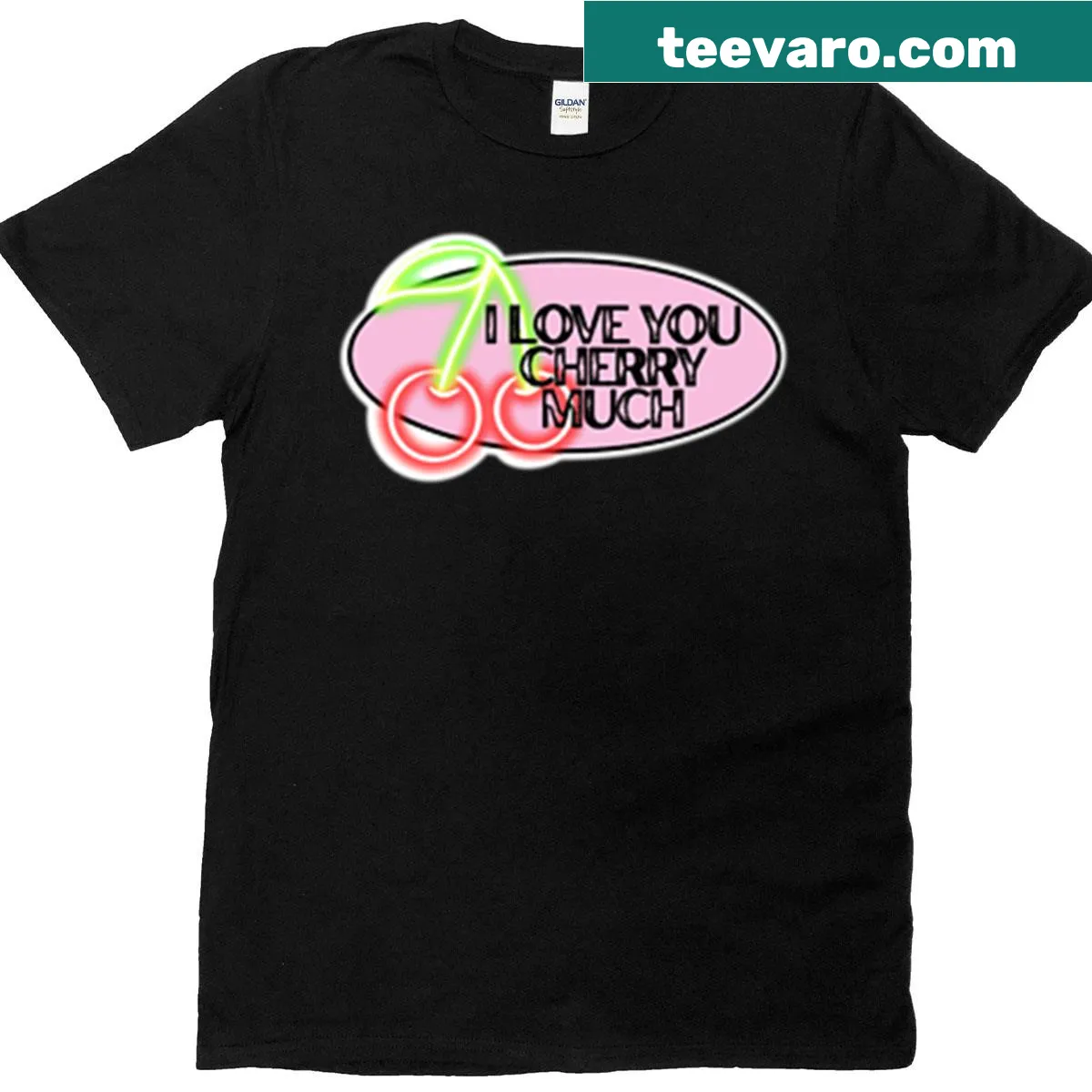 T-shirt with neon cherry design and playful text I Love You Cherry Much — on a men's t-shirt