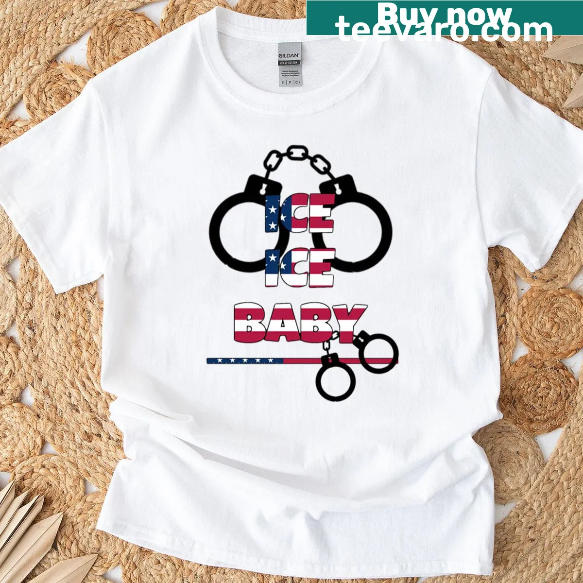 Playful typography of 'Ice Ice Baby' on a T-shirt — on a men's t-shirt