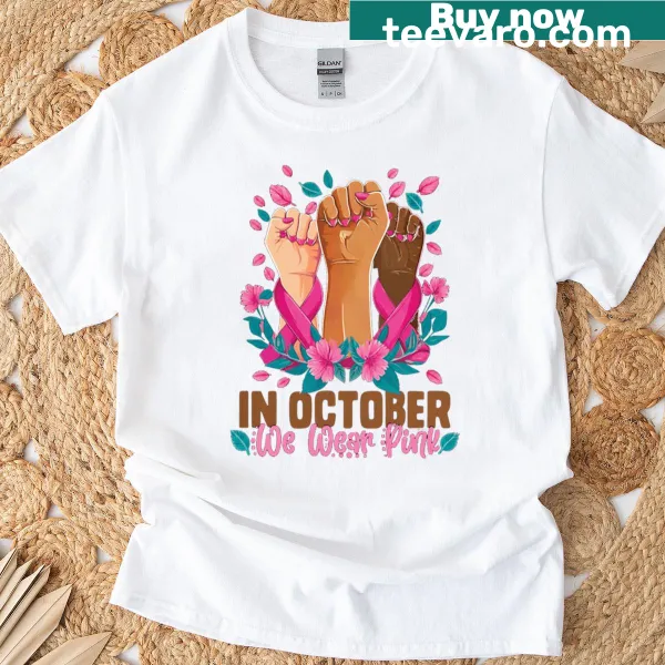 Pink typography promoting breast cancer awareness on an oversized t-shirt