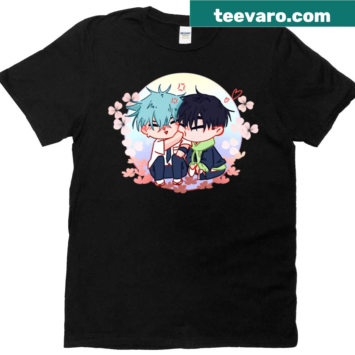 Chibi-themed T-shirt inspired by highschool culture — on a men's t-shirt
