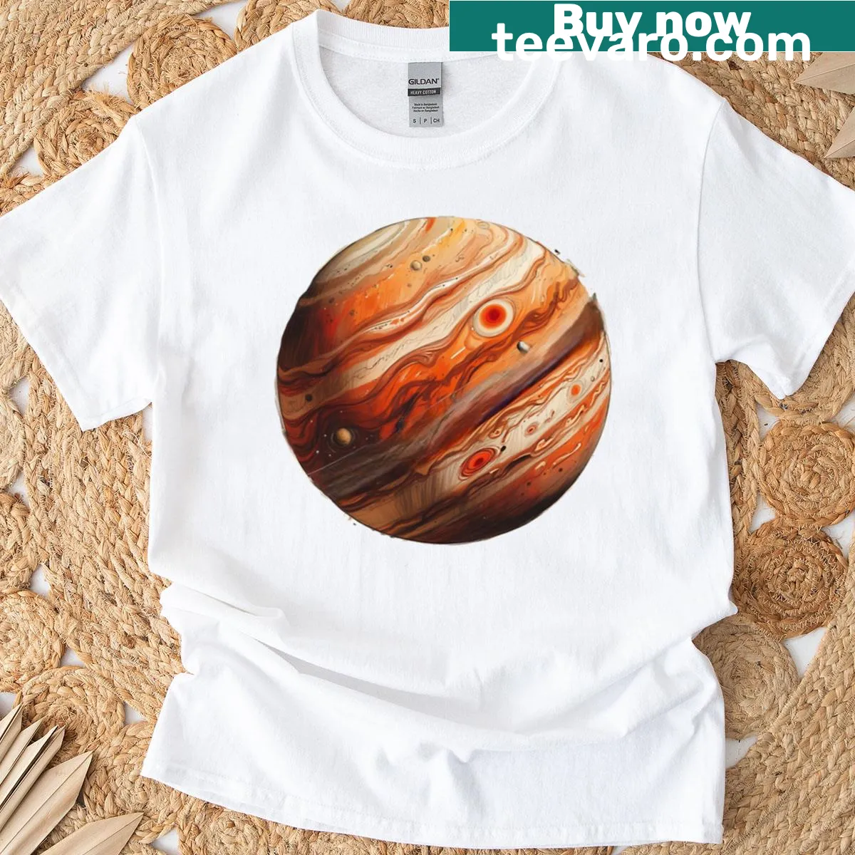 Artistic design of Jupiter on an oversized T-shirt — on a men's t-shirt