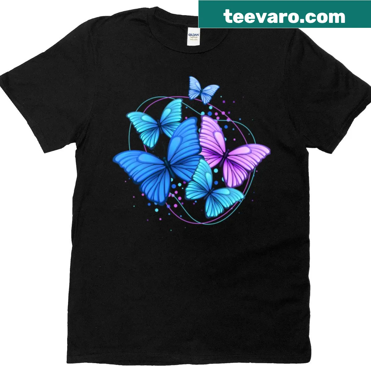 T-shirt featuring a kaleidoscope design of butterflies — on a men's t-shirt