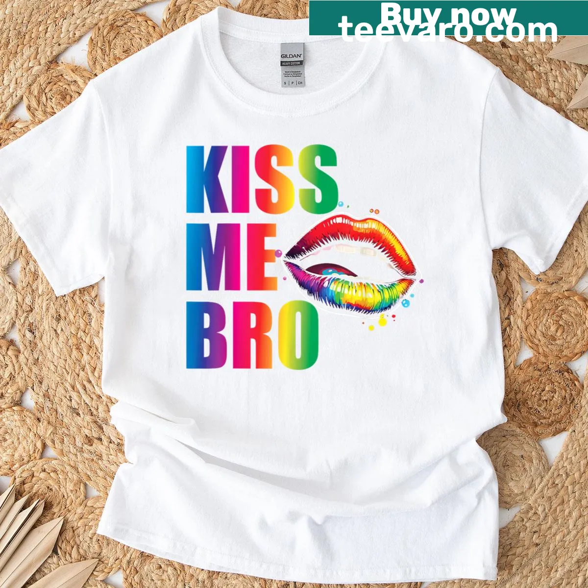Funny gay rainbow lips graphic on a T-shirt for LGBTQ pride — on a men's t-shirt