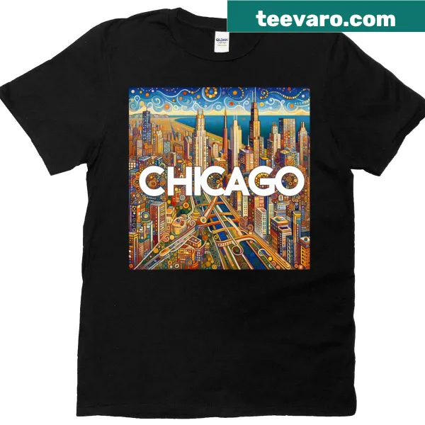 T-shirt featuring Klimt-inspired abstract typography for Chicago