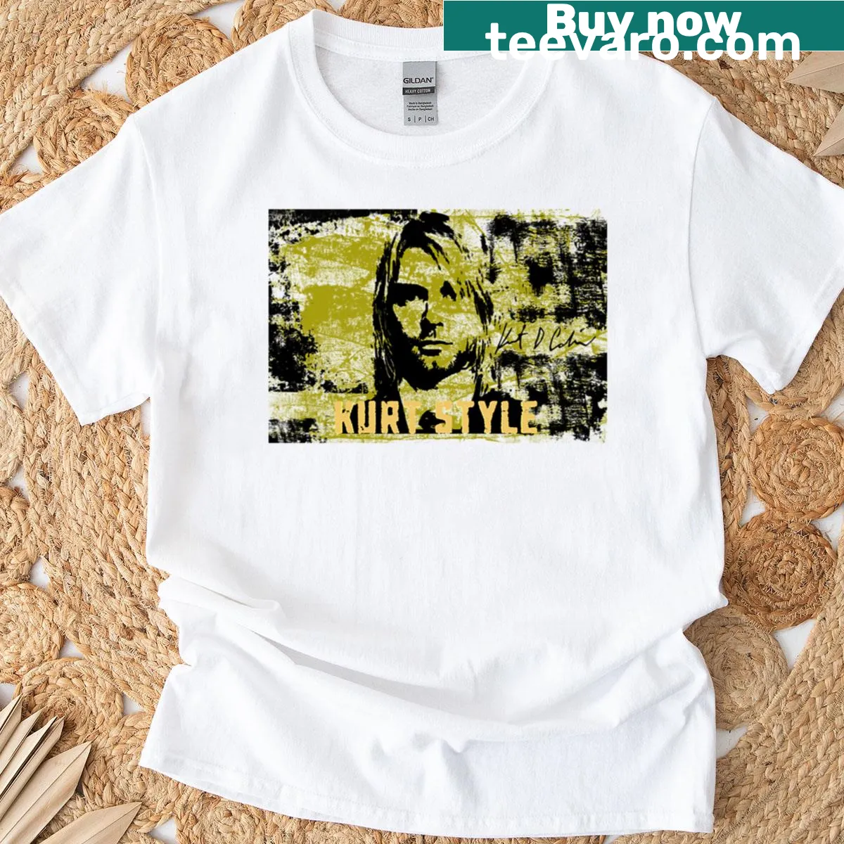 Oversized tribute T-shirt featuring Kurt Cobain in a grunge style — on a men's t-shirt