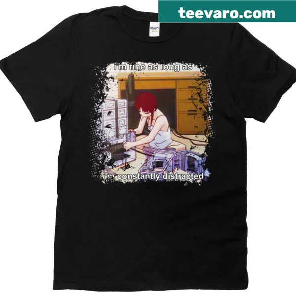 Lain I'm Fine meme T-shirt featuring an anime character