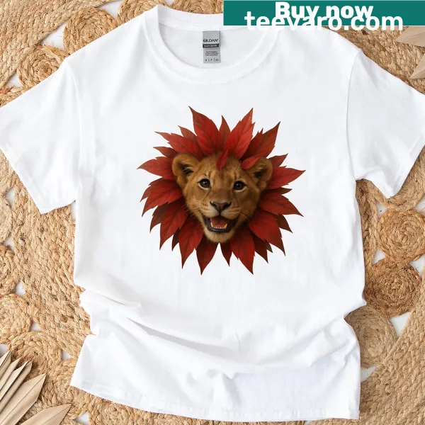 Oversized t-shirt featuring a whimsical lion design with a leafy mane