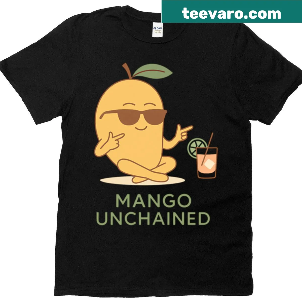 Funny minimalist mango pun design T-shirt for summer lovers — on a men's t-shirt