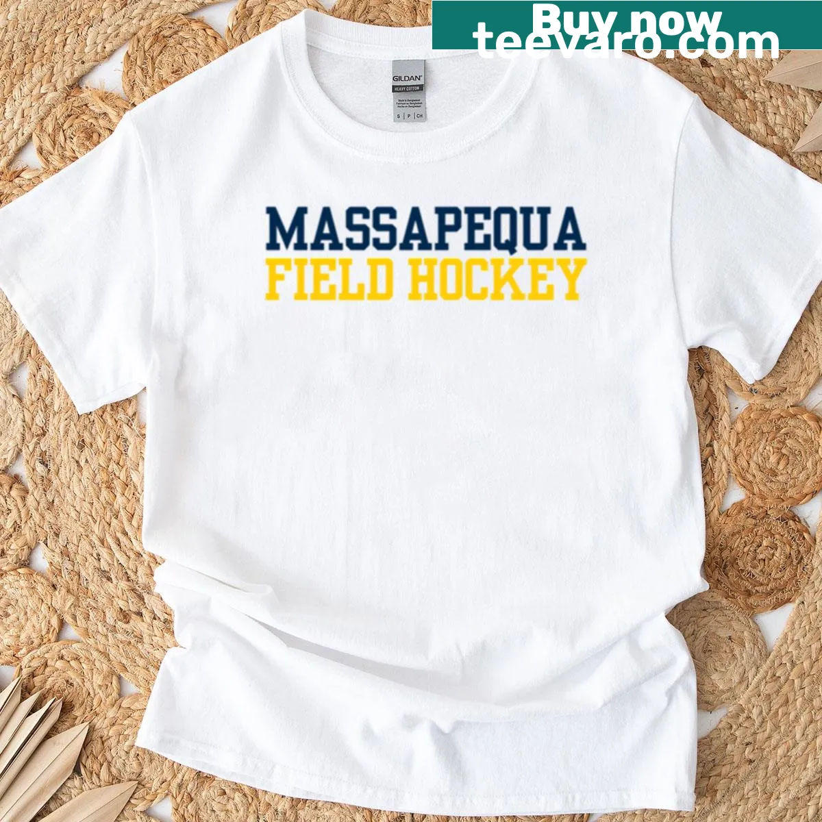 Massapequa field hockey oversized T-shirt with team name design — on a men's t-shirt
