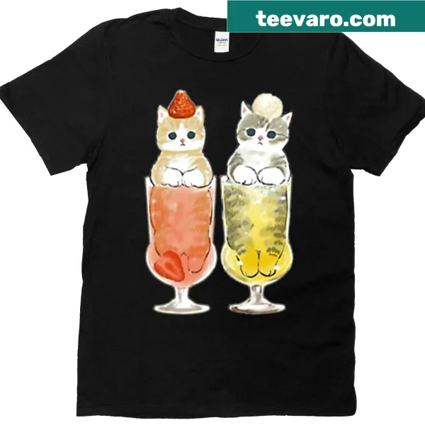 Cats enjoying soda graphic T-shirt