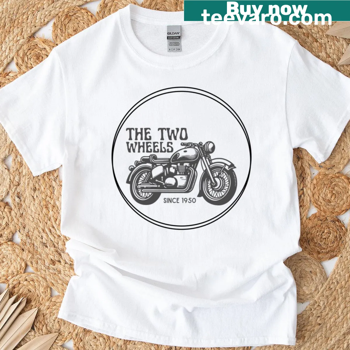 Minimalist motorcycle-themed T-shirt design — on a men's t-shirt