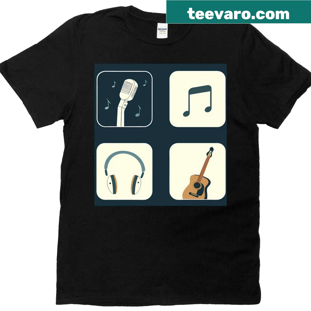 Oversized t-shirt featuring a collection of musical icons — on a men's t-shirt