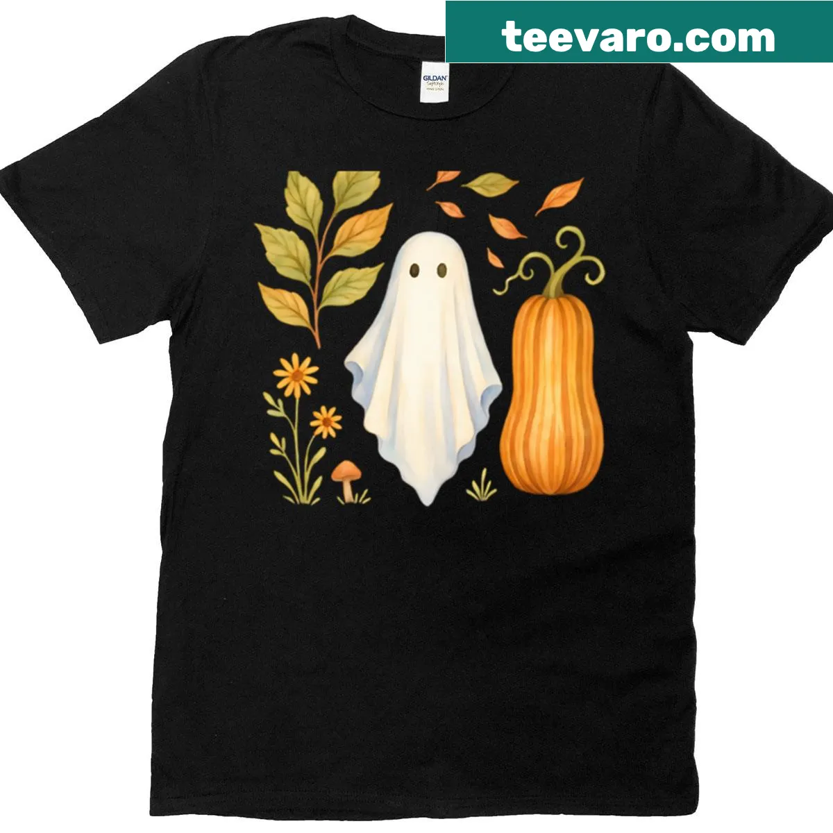 Minimalist oversized T-shirt with nature-inspired ghost design for fall — on a men's t-shirt