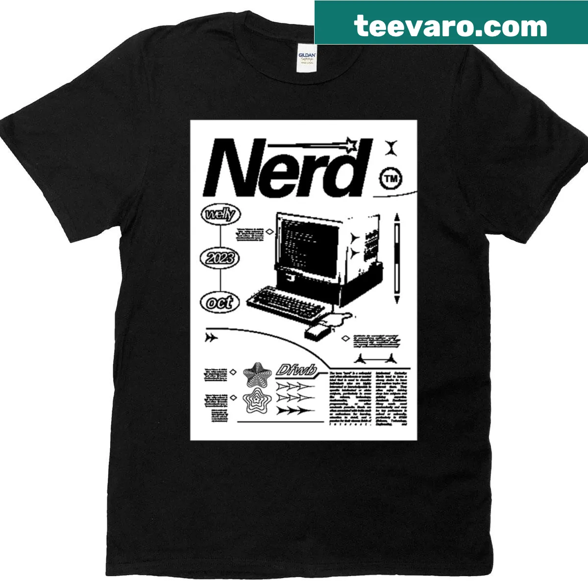 Retro oversized T-shirt with a nostalgic nerd culture poster design — on a men's t-shirt