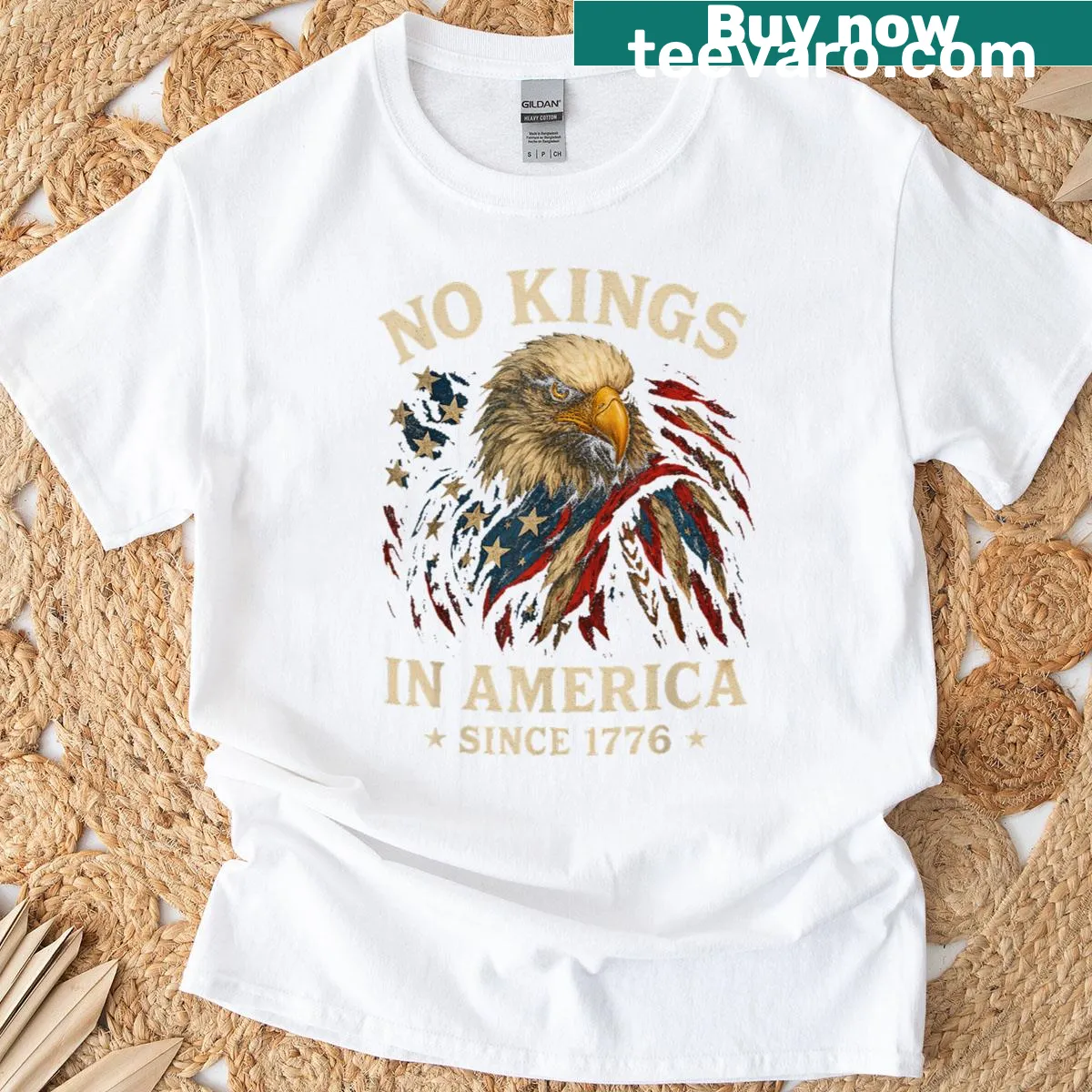 Bald eagle illustration with the phrase 'No Kings In America Since 1776' — on a men's t-shirt