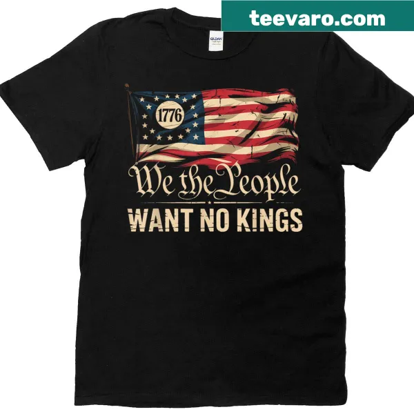 Distressed USA flag T-shirt with 'No Kings In America Since 1776' text