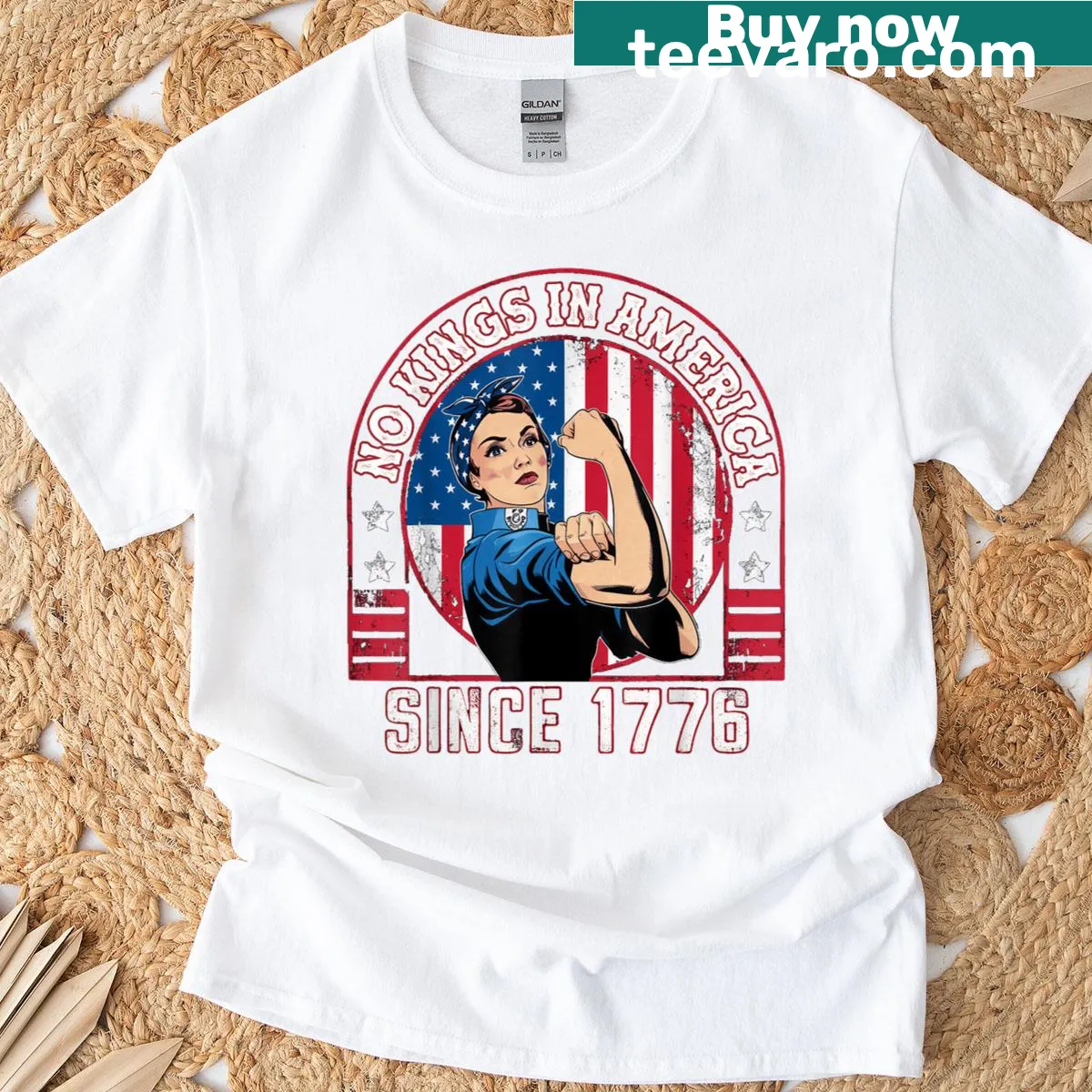 USA flag graphic on No Kings In America T-shirt — on a men's t-shirt