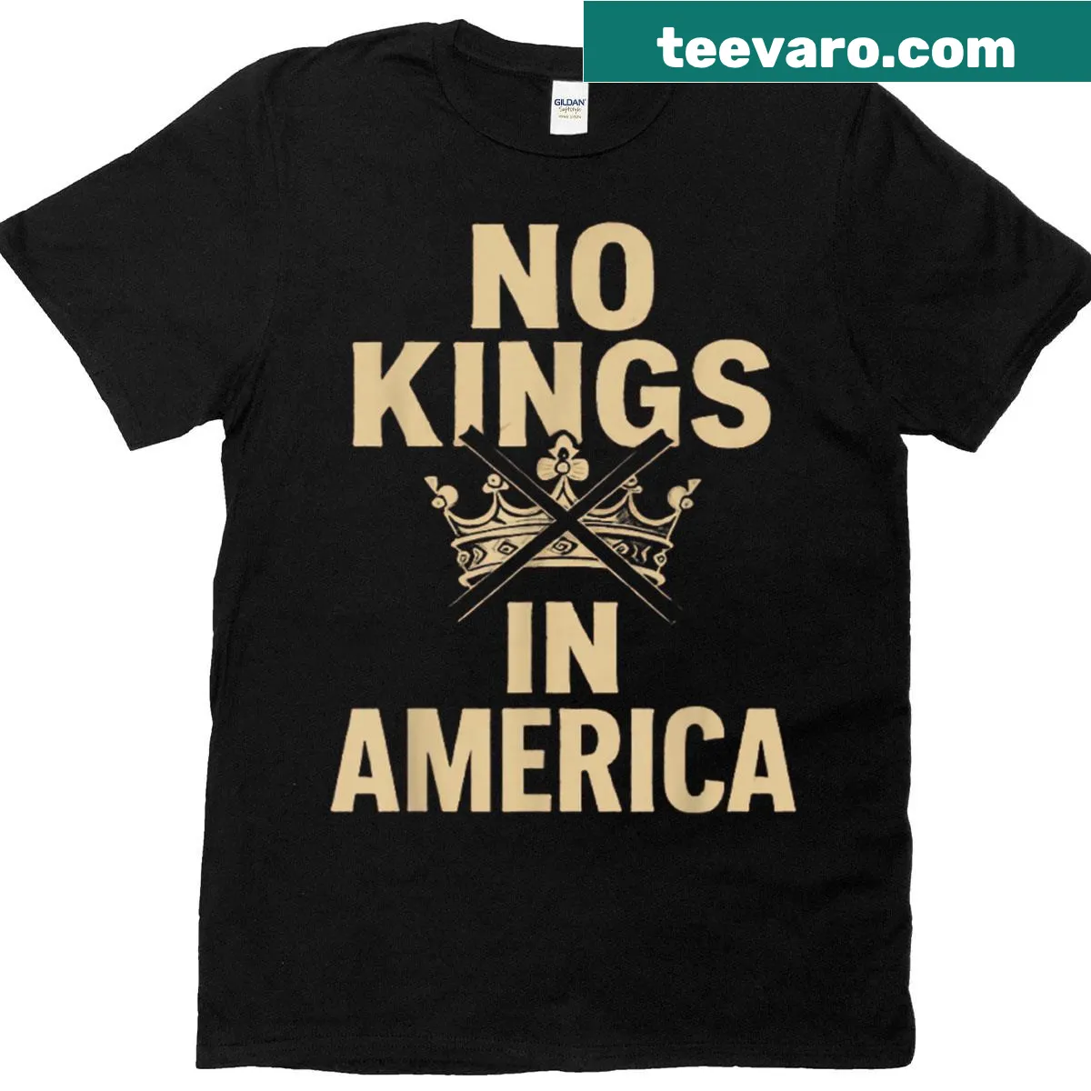 Political t-shirt with No Kings In America We The People text — on a men's t-shirt