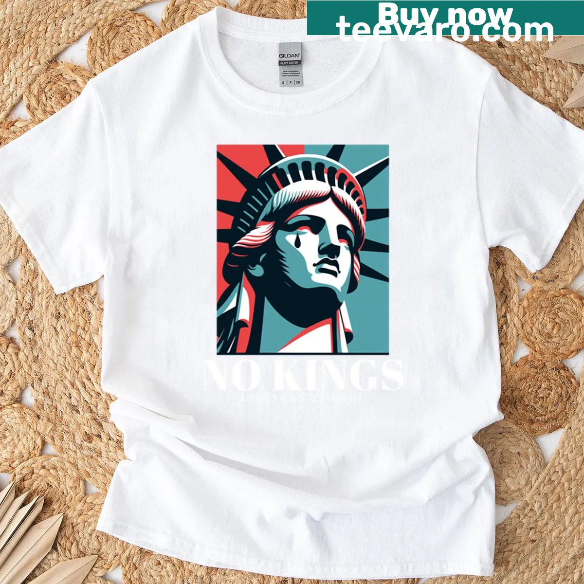 Lady Liberty graphic with a tear, symbolizing freedom and protest — on a men's t-shirt
