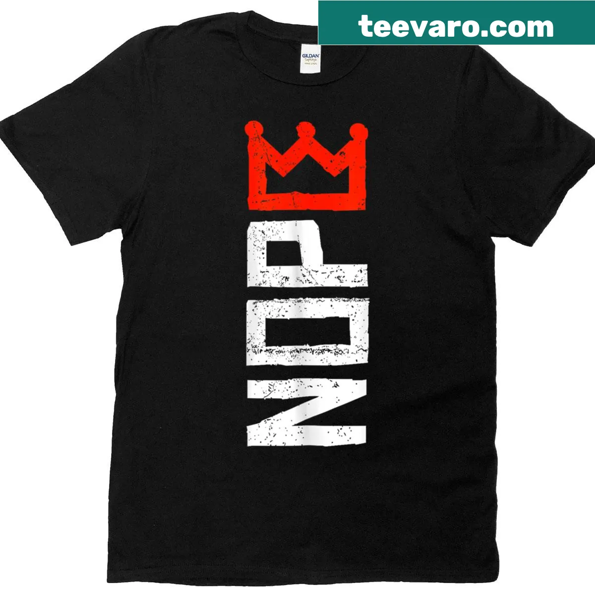 Vertical No Kings protest sign t-shirt design — on a men's t-shirt