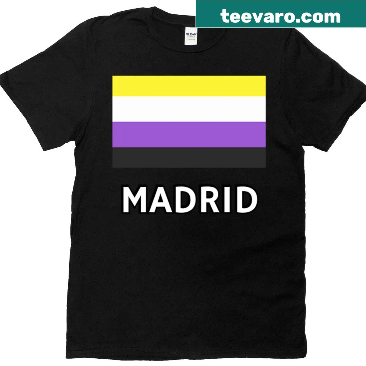 Oversized T-shirt with non-binary pride flag design — on a men's t-shirt
