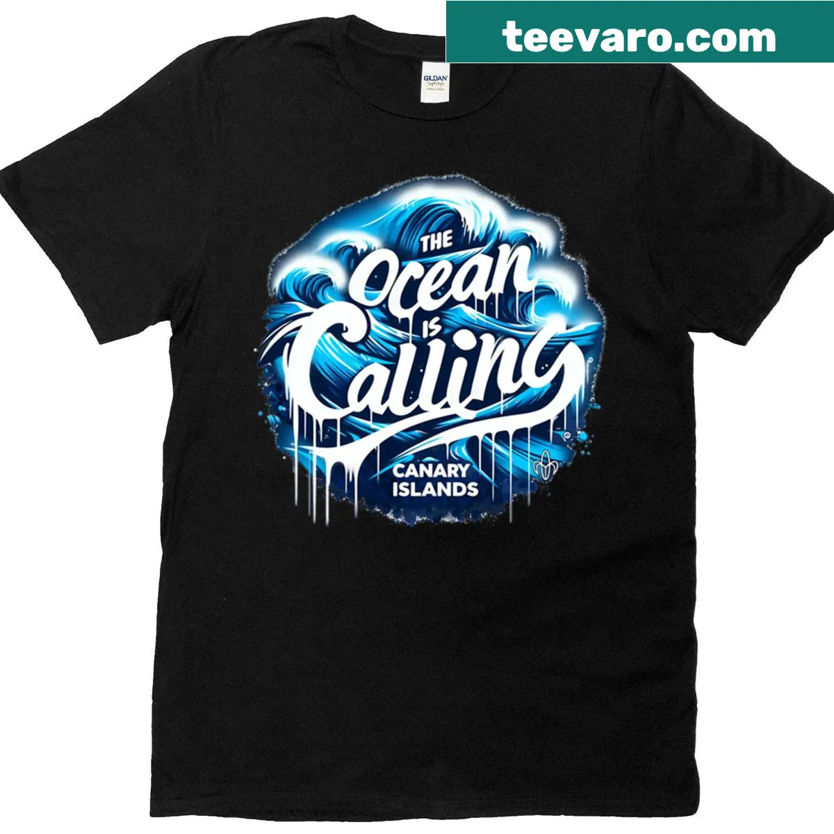 T-shirt featuring an ocean-themed design inspired by the Canary Islands — on a men's t-shirt