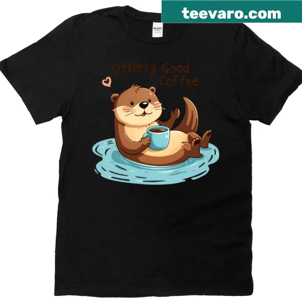 Cute otter t-shirt featuring a cozy coffee theme