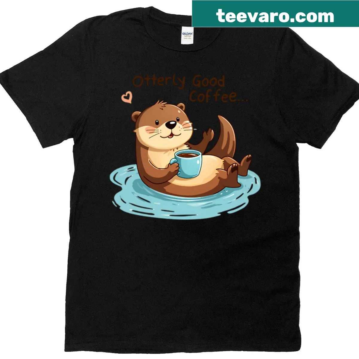 Cute otter t-shirt featuring a cozy coffee theme — on a men's t-shirt