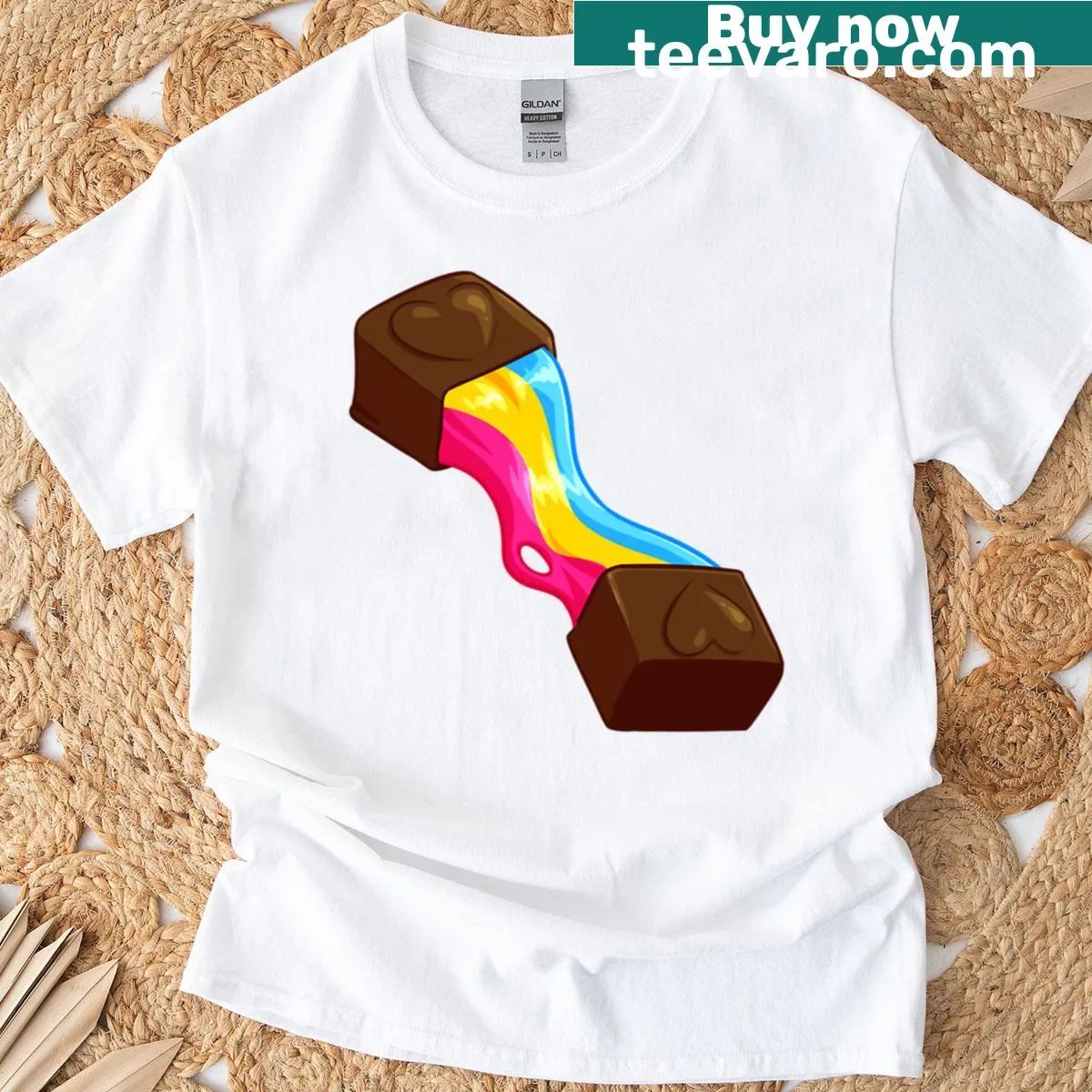 Pansexual flag design with chocolate theme on T-shirt. — on a men's t-shirt