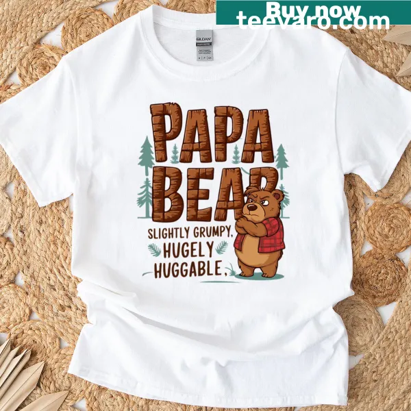 Oversized tee with 'Papa Bear Vibes' text design