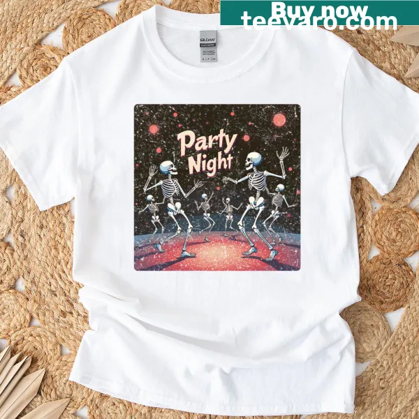 Distressed vintage Halloween tee with dancing skeletons