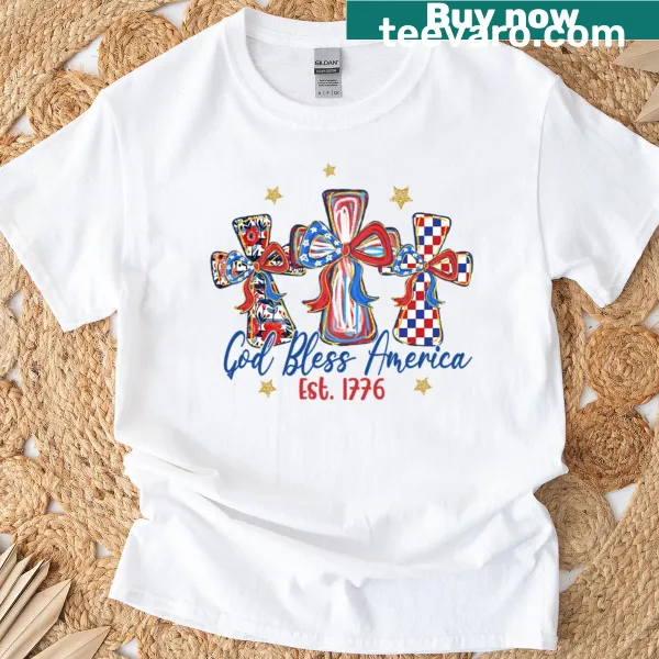 Oversized patriotic tee featuring cross and flag design