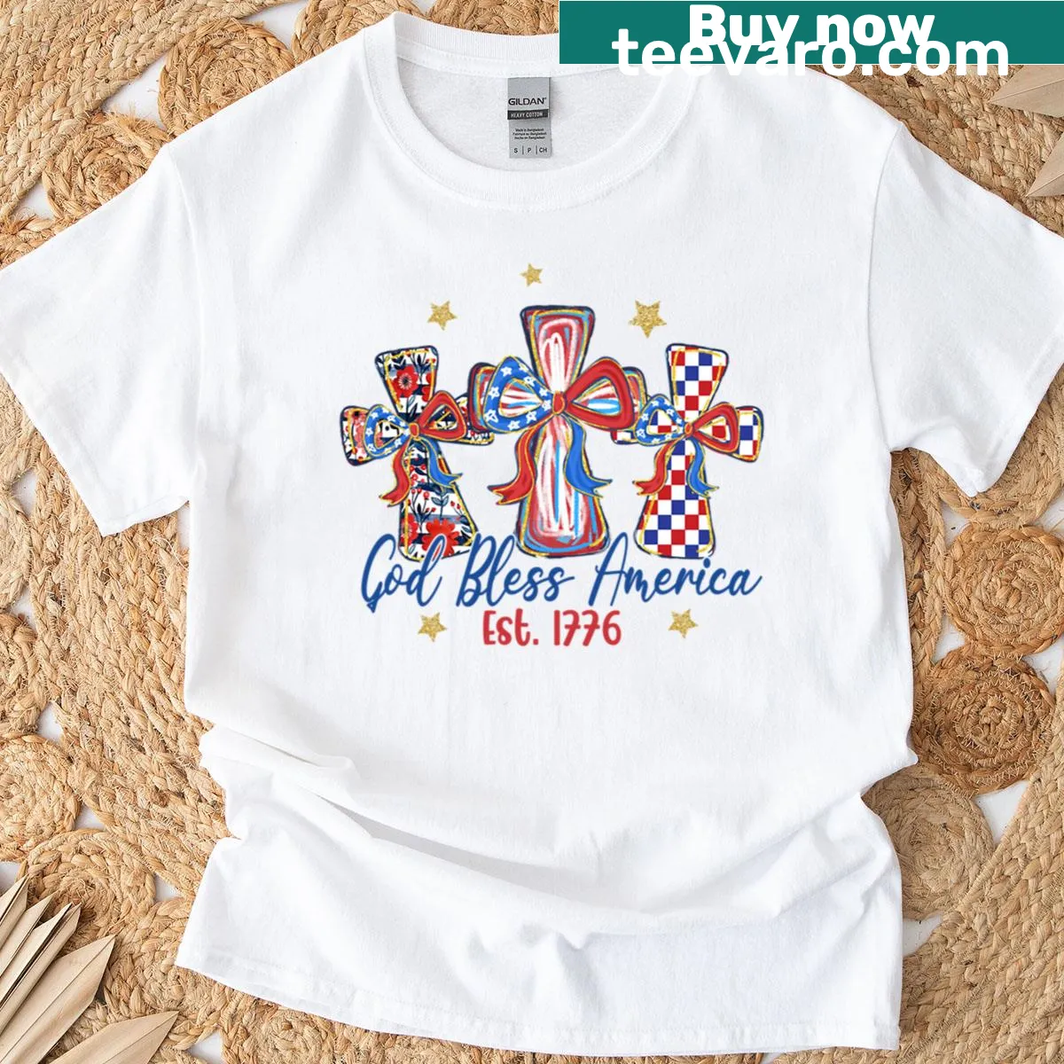 Oversized patriotic tee featuring cross and flag design — on a men's t-shirt