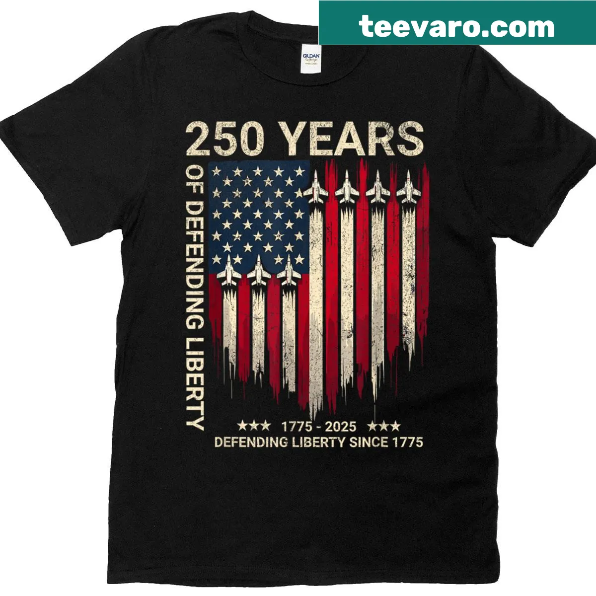 Illustrative design featuring the USA flag for military anniversary — on a men's t-shirt