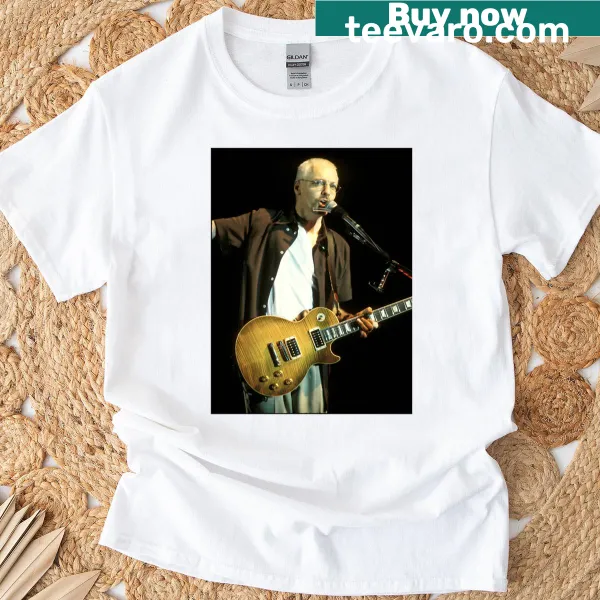 Photograph of Peter Frampton on a T-shirt.