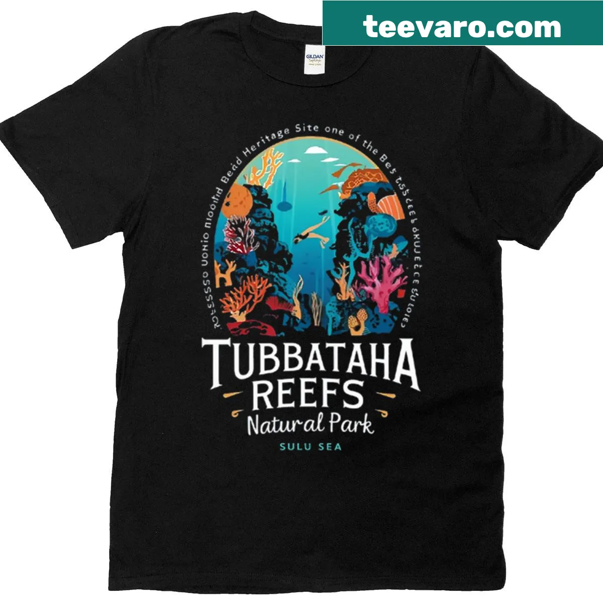 T-shirt illustrating the marine life of Tubbataha Reefs Natural Park — on a men's t-shirt